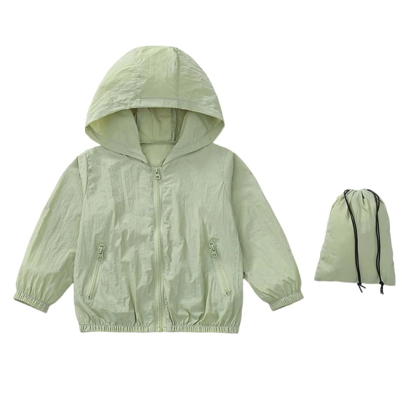 Boys & Girls Sun Protection Jacket Summer Hooded Full Zip Loose Fit Coat with Pockets, Casual Stylish Outerwear for Kids 3-12Y Green
