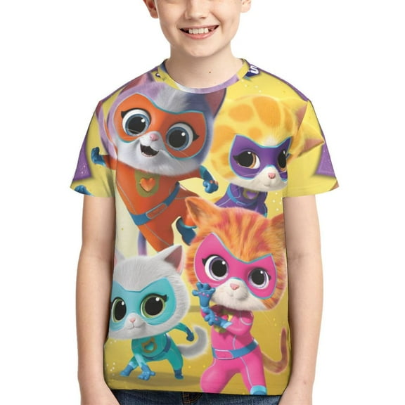 Boys Girls Super Kitties Shirt Graphic T-Shirt Crewneck Short Sleeve 3d Colorful Tops Tees