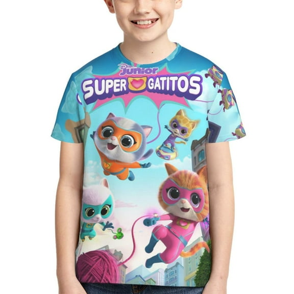 Boys Girls Super Kitties Shirt Graphic T-Shirt Crewneck Short Sleeve 3d Colorful Tops Tees