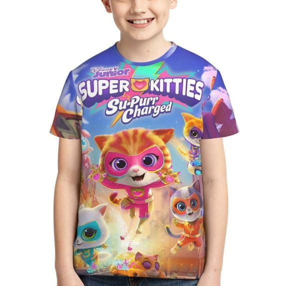 Boys Girls Super Kitties Shirt Graphic T-Shirt Crewneck Short Sleeve 3d Colorful Tops Tees