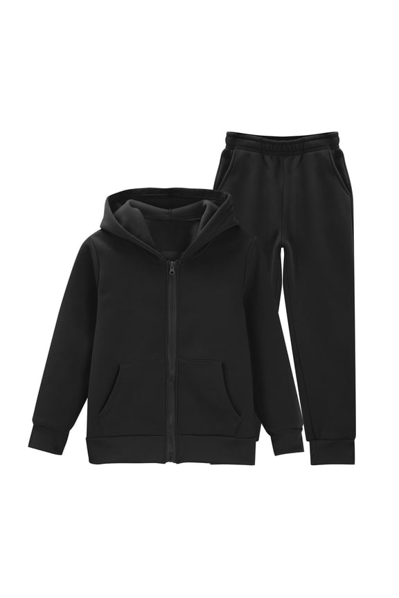 Boys Girls Swea?? Suit Set 2 Piece Soft Fleece Zip Up Hoodi?? Tracksui?? Jacket+ Athletic Jogger Sweatpants Set Kids Sweatsuits