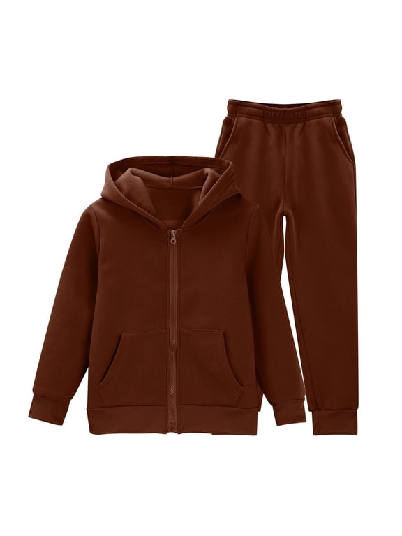 Boys Girls Swea?? Suit Set 2 Piece Soft Fleece Zip Up Hoodi?? Tracksui?? Jacket+ Athletic Jogger Sweatpants Set Kids Sweatsuits