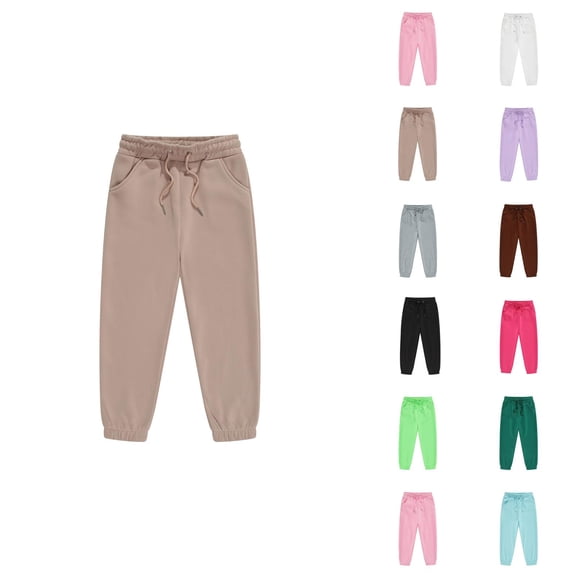 Boys Girls Sweatpants 2025 Casual Elastic Waist Drawstring Plain Joggers Kids Sweat Pants with Pockets