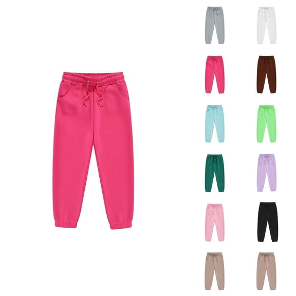 Boys Girls Sweatpants 2026 Trendy Elastic Waist Drawstring Solid Color Joggers with Pockets Kids Sweat Pants