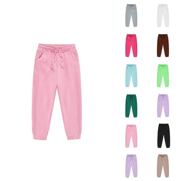 Boys Girls Sweatpants 2026 Trendy Elastic Waist Drawstring Solid Color Joggers with Pockets Kids Sweat Pants
