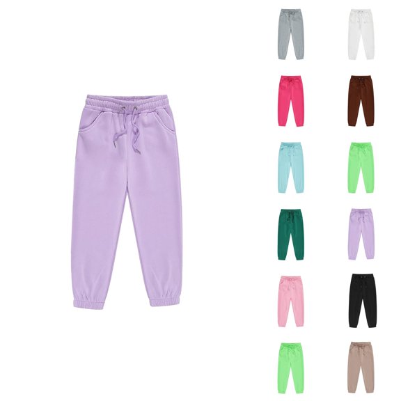 Boys Girls Sweatpants 2026 Trendy Elastic Waist Drawstring Solid Color Joggers with Pockets Kids Sweat Pants