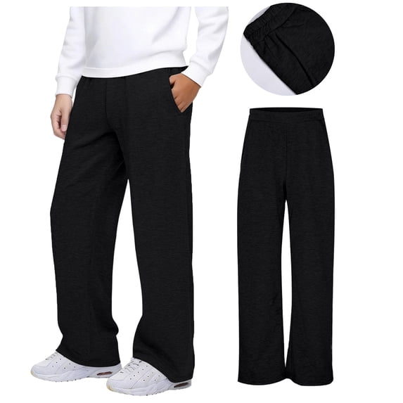 Boys Girls Sweatpants Athletic Casual High Waisted Wide Leg Sweatpants with Pockets Black Pants for Boys Girls Pants 7-8 Years