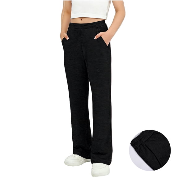 Boys Girls Sweatpants Athletic Soft Wide Leg Sweatpants with Pockets Black Pants Boys Girls Pants 11-12 Years