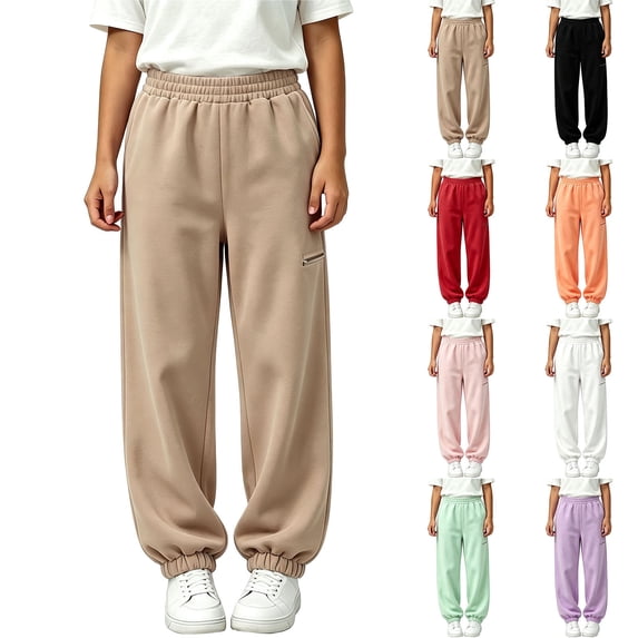 Boys Girls Sweatpants Winter Unisex Tween Kids 4-15Years Solid Color Bottoms Joggers with Pockets Elastic High Waisted Drawstring Soft Breathable Casual Daily Wear