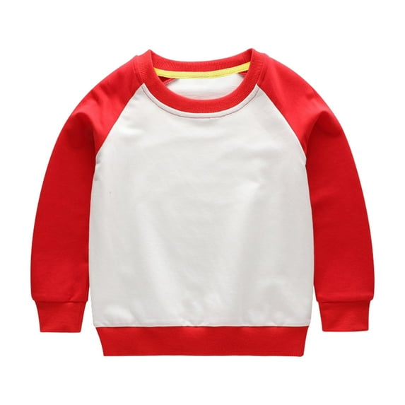 Boys Girls Sweatshirts Crewneck Raglan Long Sleeve Colorblock Trendy Casual Pullover Tops Kids Winter Clothes 18M-10T (18 Months, Red)