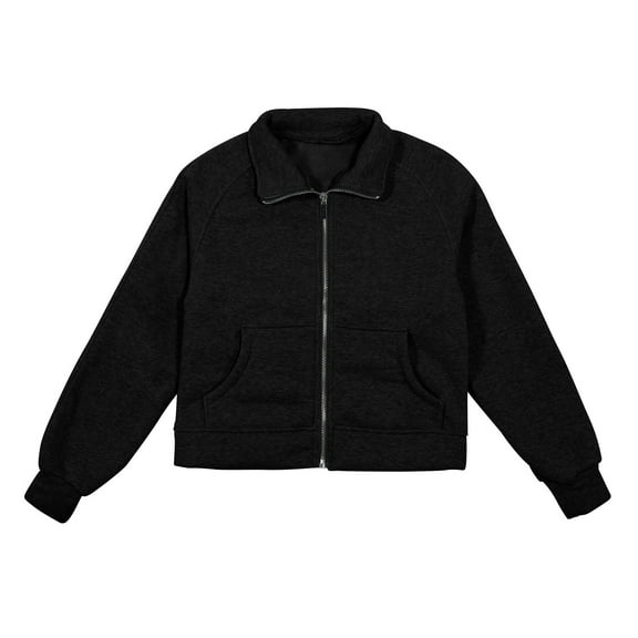 Boys Girls Sweatshirts Zip Up Lapel Collar Soild Color Kids Jackets(150 11-12 Years,Black)