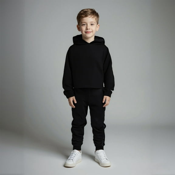 Boys Girls Sweatsuit Set 2 Piece Long Sleeve Black Basic Hoodie Jogging Pants Fall Clothes Girls Clothing Size 2-3 Years Boys Girls Fashion