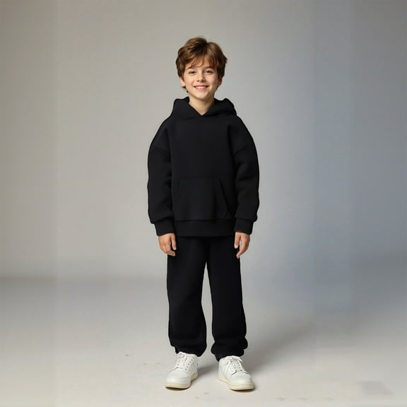 Boys Girls Sweatsuit Set 2 Piece Long Sleeve Black Pullover Hoodie Sweatpants Fall Clothes Boys Jogger Set10-11 Years Boys Girls Fashion