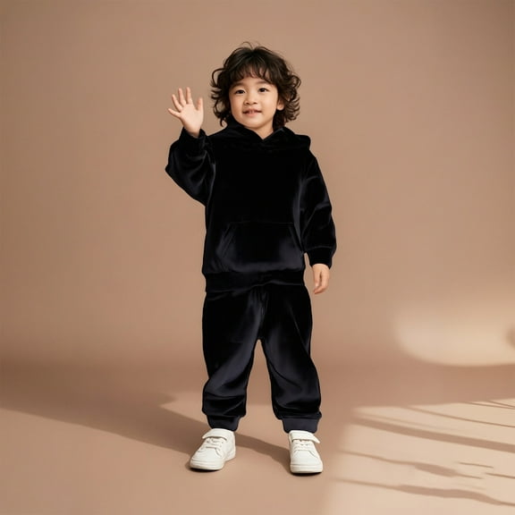 Boys Girls Sweatsuit Set 2 Piece Long Sleeve Black Tracksuit Hoodie and Active Jogger Pants Warm Fall Winter Clothes Boys Outfits Boys Girls Fashion