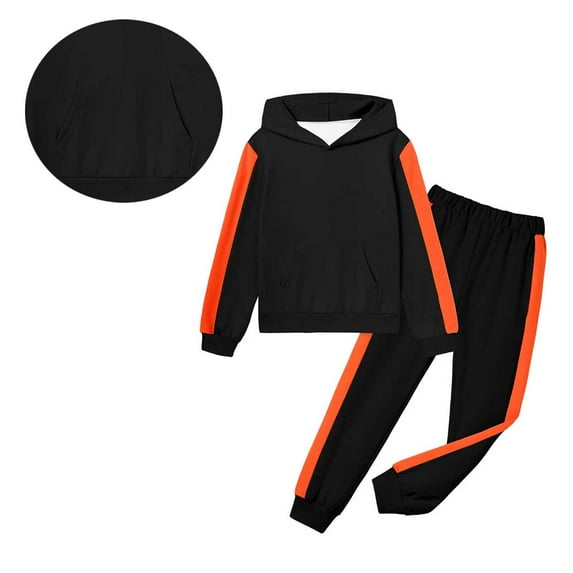 Boys Girls Sweatsuit Set 2 Piece Long Sleeve Color Block Hoodie Leggings Pants Winter Clothes Girl Clothes Size 6-7 Years