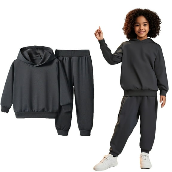 Boys Girls Sweatsuit Set 2 Piece Long Sleeve Dark Gray Pullover Hoodie Sweatshirt Jogger Set Fall Clothes Clothes for Teen Girls 4-5 Years Boys Girls Fashion