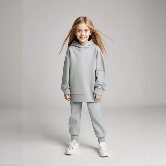 Boys Girls Sweatsuit Set 2 Piece Long Sleeve Grey Hooded Sweatsuits Pullover Sweatpants Winter Clothes Clothes for Teen Girls 1-2 Years Boys Girls Fashion