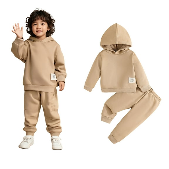 Boys Girls Sweatsuit Set 2 Piece Long Sleeve Khaki Sweatshirt Sweatpants Set Fall Winter Clothes Boys' Tracksuits3-6 Months Boys Girls Fashion