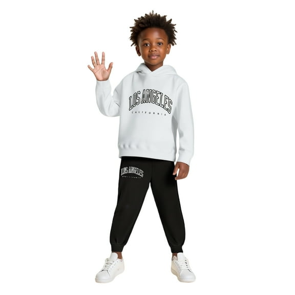 Boys Girls Sweatsuit Set 2 Piece Long Sleeve Letter Print Tracksuit Hoodie Sweatpants Joggers Set Fall Clothes 11-12Years Old Boy Clothes Boys Girls Fashion