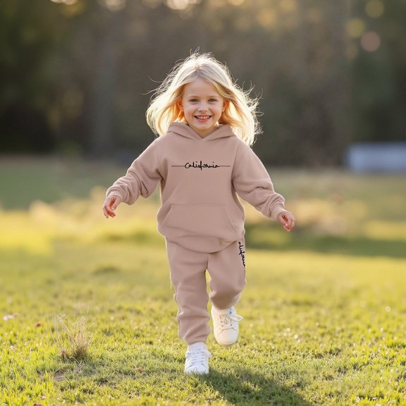 Boys Girls Sweatsuit Set 2 Piece Long Sleeve Letter Printing Khaki Soft Hoodie Sweatpants Fall Winter Clothes Girl Sets 2T
