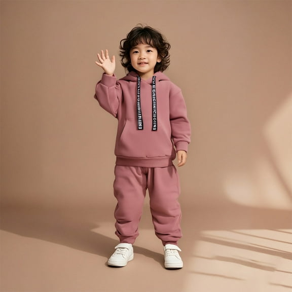 Boys Girls Sweatsuit Set 2 Piece Long Sleeve Pink Basic Hoodie and Sweatpants Fall Winter Clothes Clothes for Boys12-18 Months Boys Girls Fashion