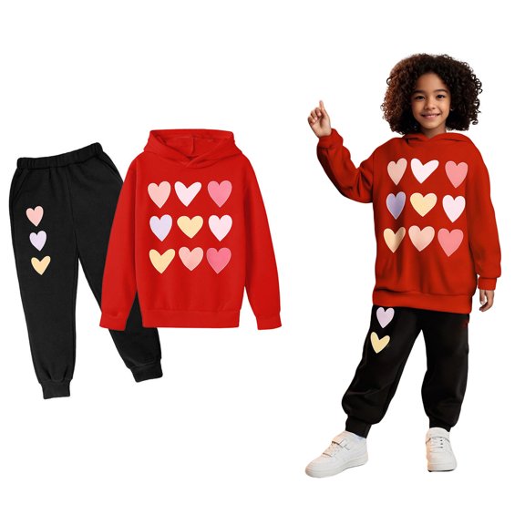 Boys Girls Sweatsuit Set 2 Piece Long Sleeve Printed Hooded Sweatshirt Sweatpants Joggers Set Winter Clothes Boy Clothes 3-4 Years Boys Girls Fashion