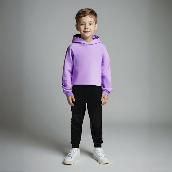 Boys Girls Sweatsuit Set 2 Piece Long Sleeve Purple Pullover Hoodie Sweatpants Set Fall Winter Clothes Boys Clothes 9-10 Years Boys Girls Fashion