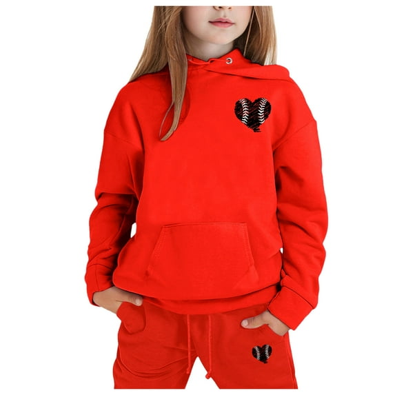 Tracksuit Athletic Sweatsuits Sets,2PC Long Sleeve Red Pullover Hoodie Jogging Pants Fall Winter Clothes Boys Girls Jogger Set 8-9 Years
