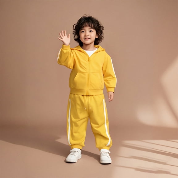 Boys Girls Sweatsuit Set 2 Piece Long Sleeve Yellow Basic Hoodie Sweatpants Joggers Set Warm Fall Winter Clothes Teenage Girl Clothes18-24Months Boys Girls Fashion