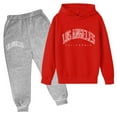 thumbnail image 1 of Boys Girls Sweatsuit Set 2 Piece Tween Fall Outfits Tracksuit Hoodie and Jogger Set Casual Letter Printed Long Sleeve Pullover Soft Winter Outfits Set Preppy Clothes 11-12 Years Kids Red Sweatsuit, 1 of 3