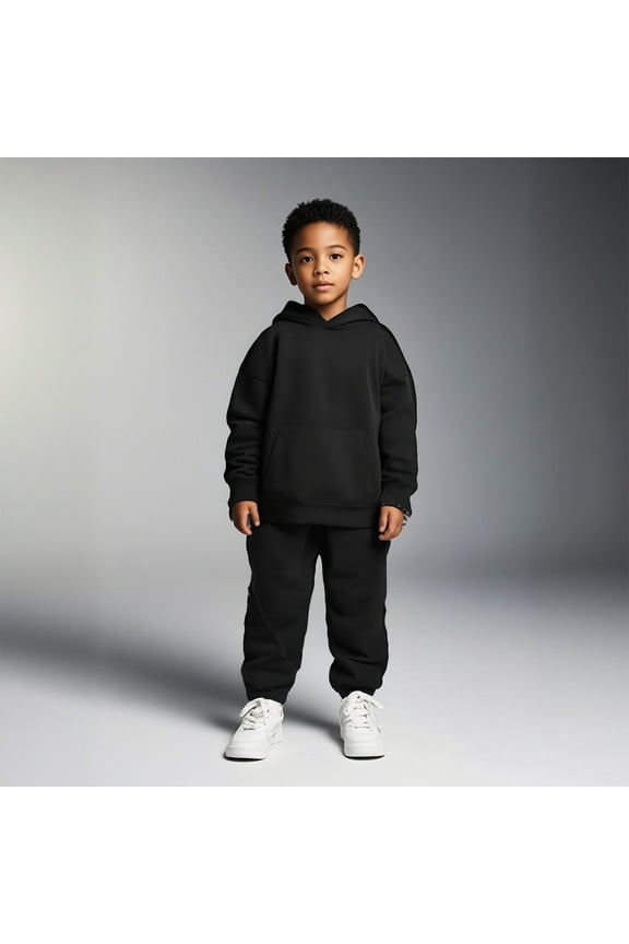 Boys Girls Sweatsuit Set 2PC Long Sleeve Black Basic Hoodie and Jogger Sweatpants Winter Clothes Boys Outfits Size 6-7 Years Boys Girls Fashion