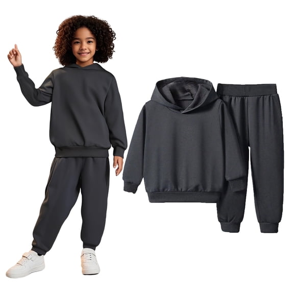 Boys Girls Sweatsuit Set 2PC Long Sleeve Dark Gray Tracksuit Hoodie Jogger Set Winter Clothes Girls Size 7-8 Years Clothes Boys Girls Fashion