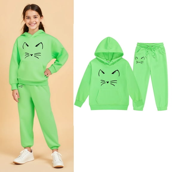 Boys Girls Sweatsuit Set 2PC Long Sleeve Graphic Hoodies Pullover and Sweatpants Fall Winter Clothes Girl Clothes Size 6-7 Years