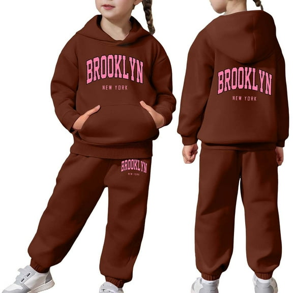 Boys Girls Sweatsuit Set 2PC Long Sleeve Letter Printing Coffee Soft Hoodie and Active Jogger Pants Fall Clothes Size 2T Boys Clothes