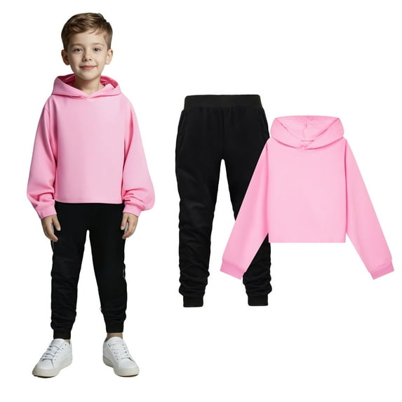 Boys Girls Sweatsuit Set 2PC Long Sleeve Pink Pullover Hoodie Sweatshirt and Sweatpants Winter Clothes Girls Sets4-5 Years Boys Girls Fashion