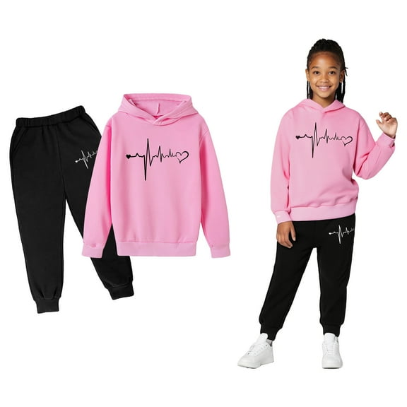 Boys Girls Sweatsuit Set 2PC Long Sleeve Printed Pullover Hoodie and Jogger Sweatpants Winter Clothes Clothes for Teen Girls 3-4 Years Trendy Boys Girls Fashion