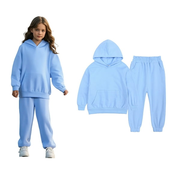 Boys Girls Sweatsuit Set 2PC Long Sleeve Sky Blue Hoodie and Active Jogger Pants Warm Fall Winter Clothes 6-7 Years Old Girl Clothes Boys Girls Fashion