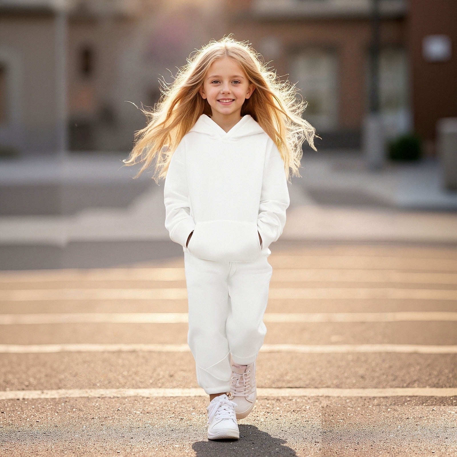 Outfit White Sweatsuit Set ALO SWEATSHIRT+SWEATPANTS FLUFFY WOMEN SET  WHITE-E BARDHE