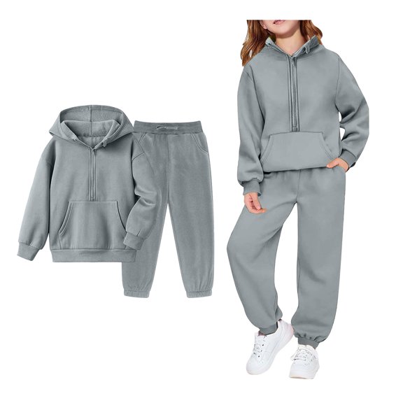 Boys Girls Sweatsuit Set 2PC Long Sleeve Zip Up Hooded Sweatsuits Pullover and Jogger Pants Winter Clothes Boys Jogger Set 7-8 Years