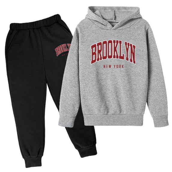 Boys Girls Sweatsuit Set 2PC Outfits for Kids Hooded with Sweatpants Graphic Letter Printed Long Sleeve Pullover Sweatshirt Sweatsuit Athletic Clothes Sets Girls Fall Outfits 7-8 Years
