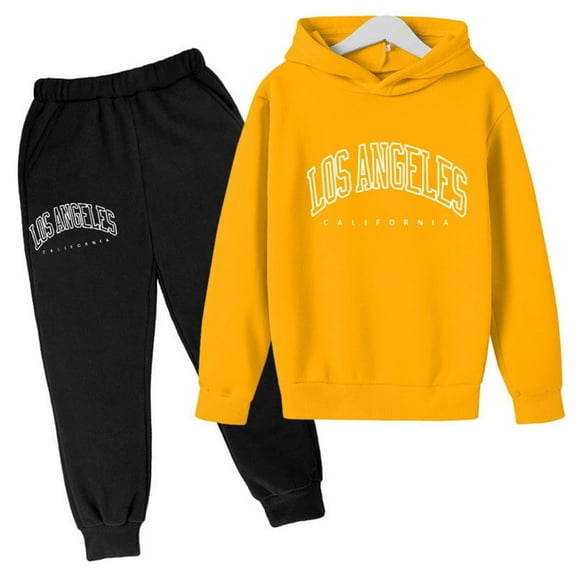 Boys Girls Sweatsuit Set 2PC Outfits for Kids Hooded With Sweatpants Graphic Letter Printed Long Sleeve Pullover Sweatsuit Athletic Clothes Sets Girls Clothes3-4Years