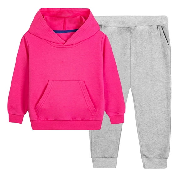 Boys Girls Sweatsuits Solid Color Casual Long Sleeve Sweatshirts and Long Foot Binding Sweatpants Two-piece Hooded Set for Kids,2-3Years