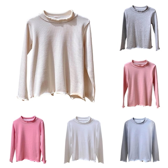 Boys Girls T Shirts Beige Long Sleeve Basic Crewneck Casual Shirts 8-9 Years