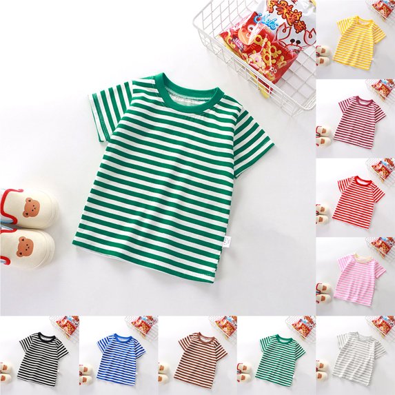Boys Girls T Shirts Kids Colorful Striped Basic Shirt (Green 3-4 Years)