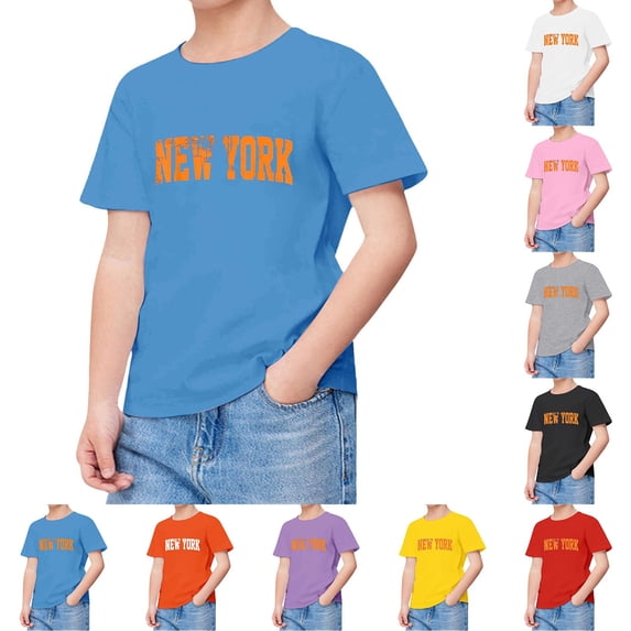 Boys Girls T Shirts Kids Short Sleeve Tops Boys Letter Print York ...