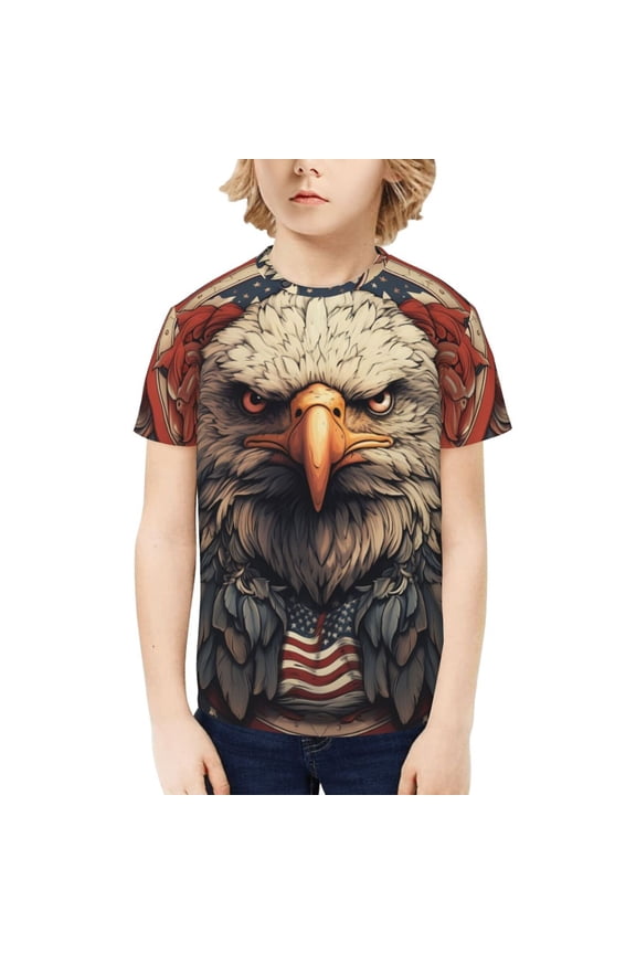 Boys Girls T Shirts Short Sleeves 3D Summer Kids Tee Tops, American Flag United States Navy Eagle