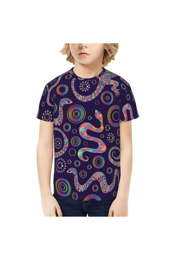 Boys Girls T Shirts Short Sleeves 3D Summer Kids Tee Tops, Bright Lizards And Snakes
