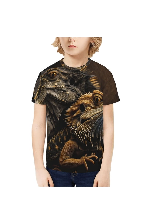 Boys Girls T Shirts Short Sleeves 3D Summer Kids Tee Tops, Cool Bearded Dragon Lizards