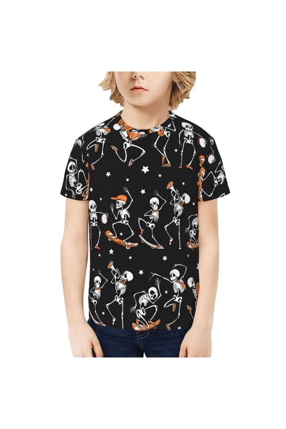 Boys Girls T Shirts Short Sleeves 3D Summer Kids Tee Tops, Dancing Skateboarding Skull Skateboard