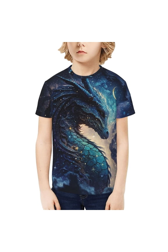 Boys Girls T Shirts Short Sleeves 3D Summer Kids Tee Tops, Dragon Cool Starry Sky Moon